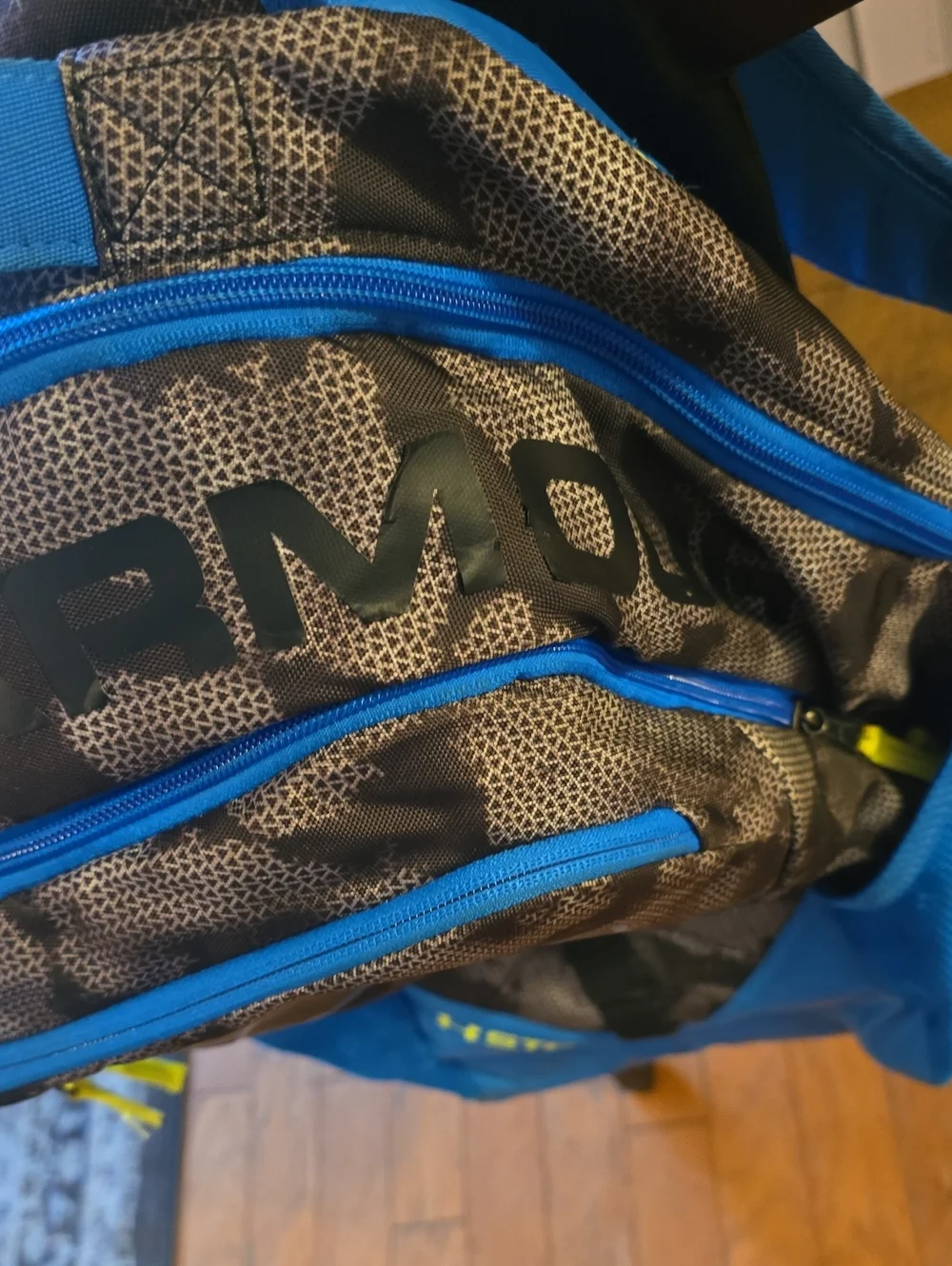 Under Armour Blue and Black Camo  Backpack with Neon Accents